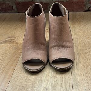 Tan Peep-Toe Ankle Boots